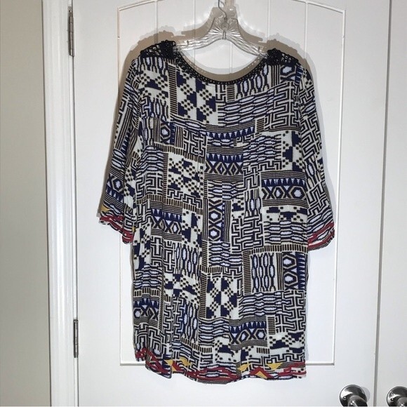 Umgee Scoop Neck Tunic Top Crocheted Embroidered Beaded Fringed Accents - Picture 9 of 10